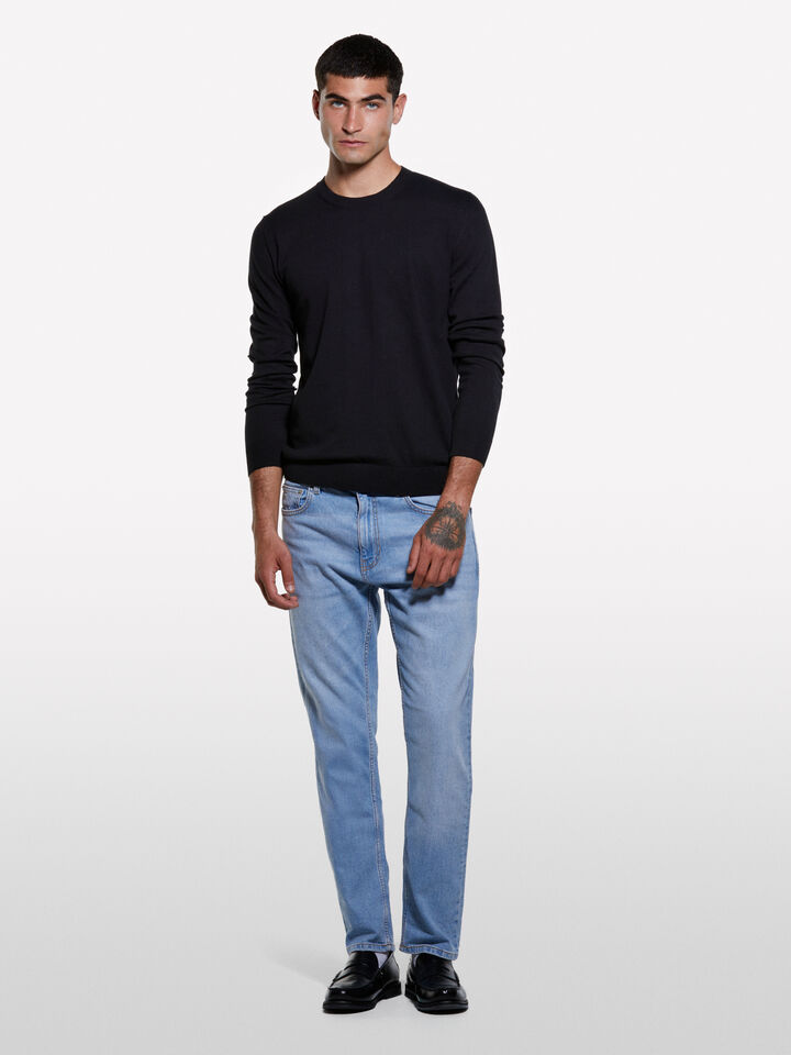 Black crew neck sweater - men's crew neck sweaters - Black | Sisley image number 1